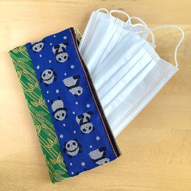 笹パンダ】畳縁 幅広ペンケース マスクケース ポーチ 竹 和風 チャイナ