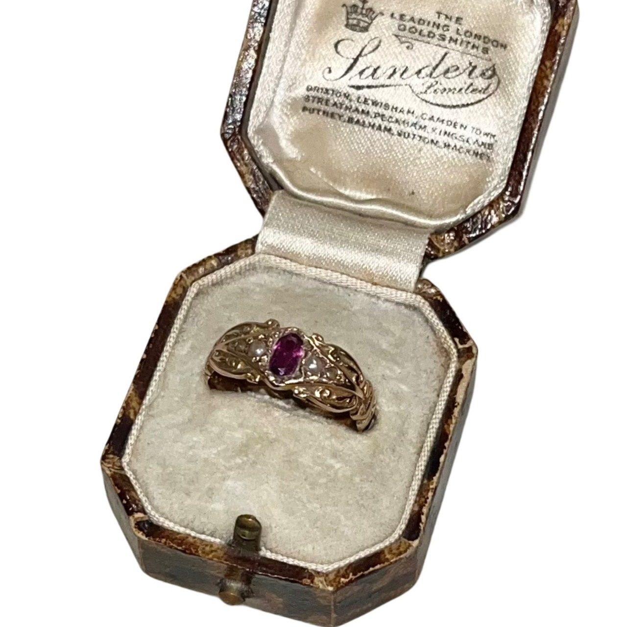 antique c1908 9ct gold ruby & seed pearl ring