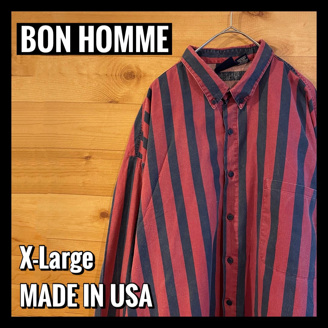 BON HOMME】90s USA製 ストライプシャツ 長袖シャツ オーバーサイズ ...