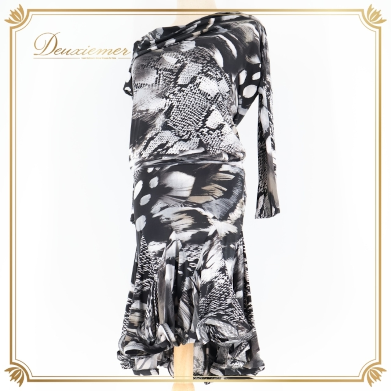 社交ダンス 衣装 ジャンティ gentil ラテン ドレス ワンピース 黒 白 グレー 伸縮 軽い 薄い パーティ 発表会 柄 模様 ストレッチ ブラック系 ホワイト系 グレイ系 フェスティバル デザイン スタイル シンプル おしゃれ 動きやすい 着心地 伸びる ファッション パーティー ウェア エレガント レディース