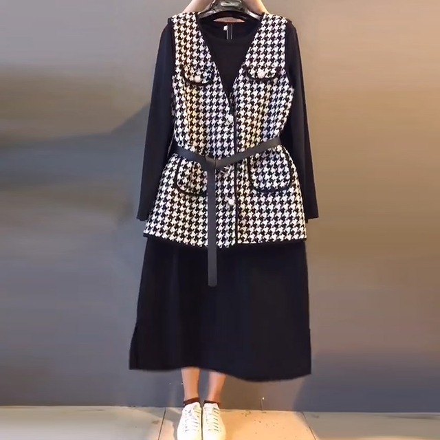 オータムロングルーズ薄手ドレス 大きめサイズ 秋物 スカート ミックスインファッション26917710687