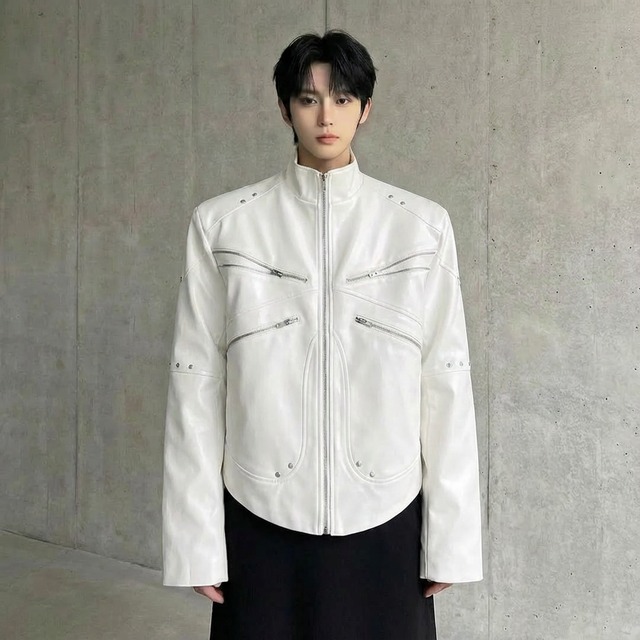 メタルジッパーデザインスタンドカラージャケット 2カラー D11957