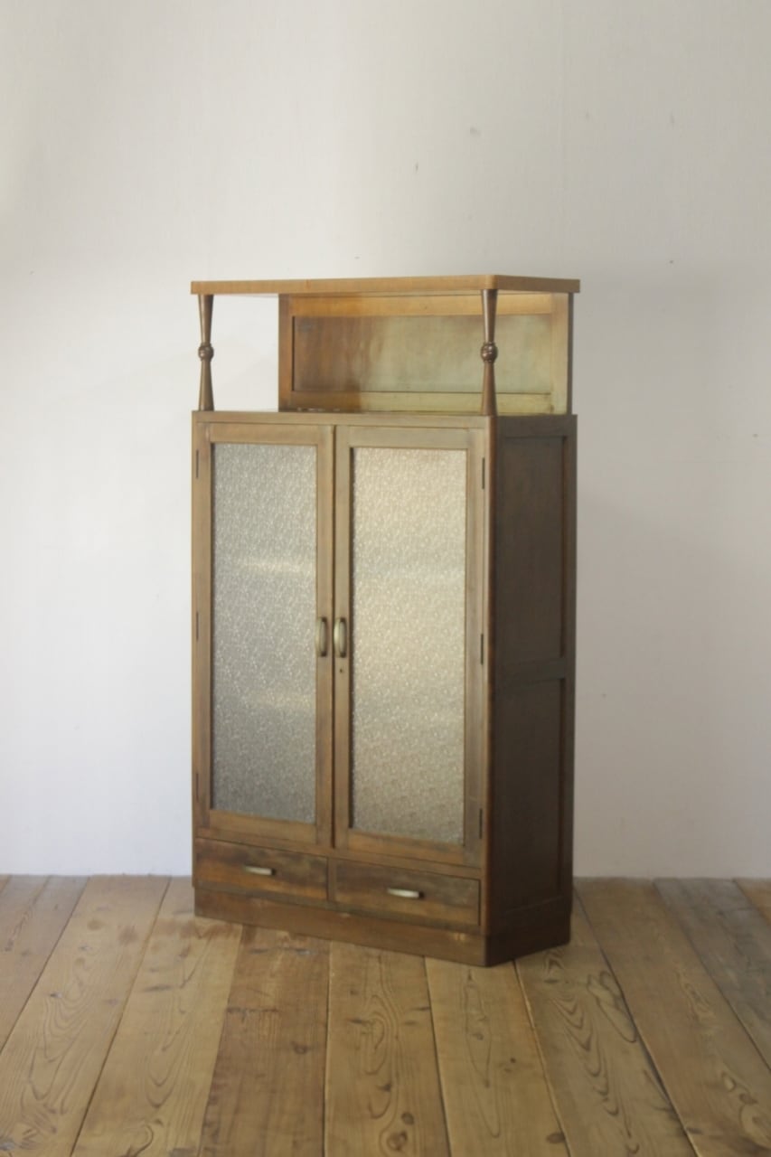 レトロ ガラスキャビネット 本箱 収納 食器棚 ラック ダイヤガラス