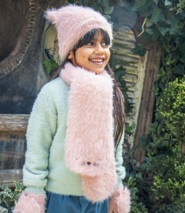 C2220P-Clara Cat Fluffy Scarf 3-10 Years-PINK | Rockahula Kids