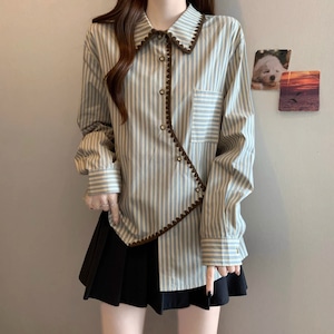 アシメデザインストライプシャツ ・74592 アシメデザインストライプシャツ ・74592