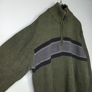 CARIBBEAN JOE　ハーフジップ　コットンニット　セーター　ボーダー　カーキ　グリーン　M/M