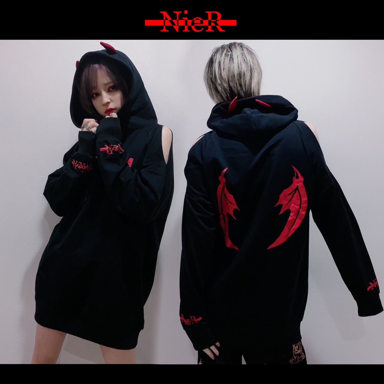 NieR OFF-SHOULDER RED DEVIL HOODIE