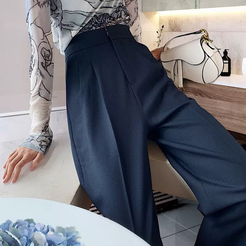 きれいめ スタイルアップ パンツ ドレープストレートパンツ 骨格ナチュラル 美脚効果 ハイウエスト ボトムス ストレート 大人っぽ カジュアル オフィス Lamitte Deco トレンド 韓国ファッション ショップ Base店