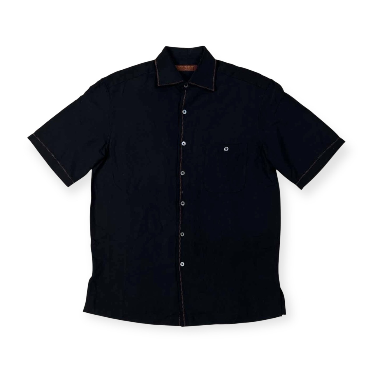 TORI RICHARD トリリチャード 背中BIG刺繍 半袖 シルク シャツ サイズ S /ブラック/00s 90s ビンテージ