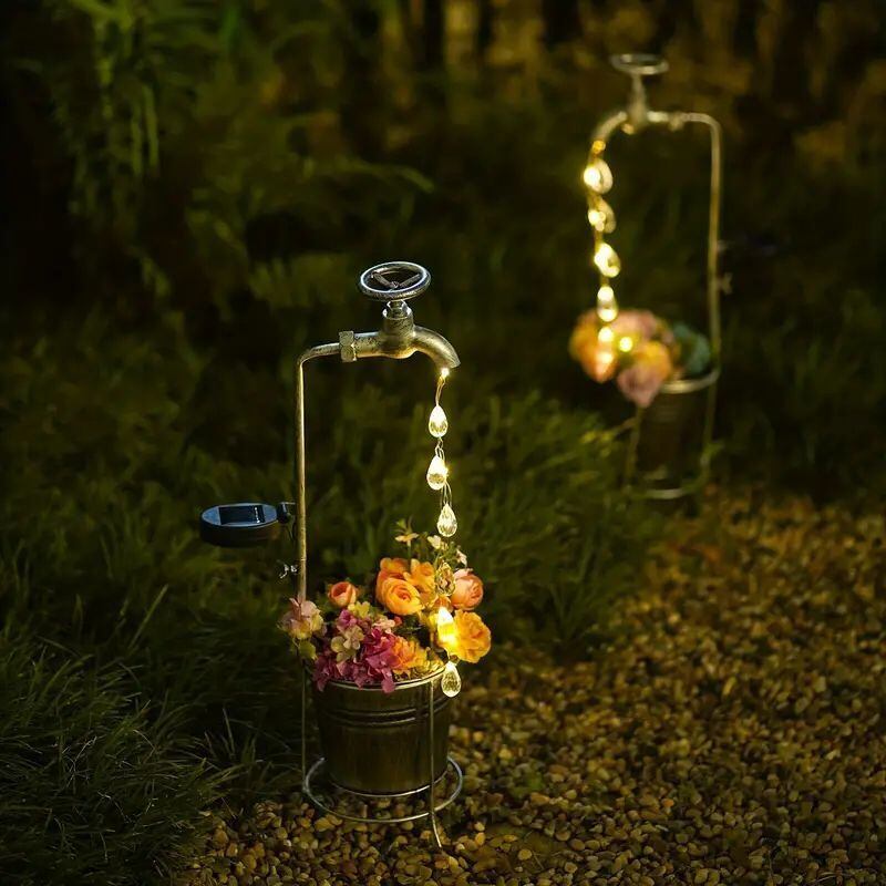植木鉢 蛇口 プランター シャワー 光る ライト ソーラー 雫 かわいい