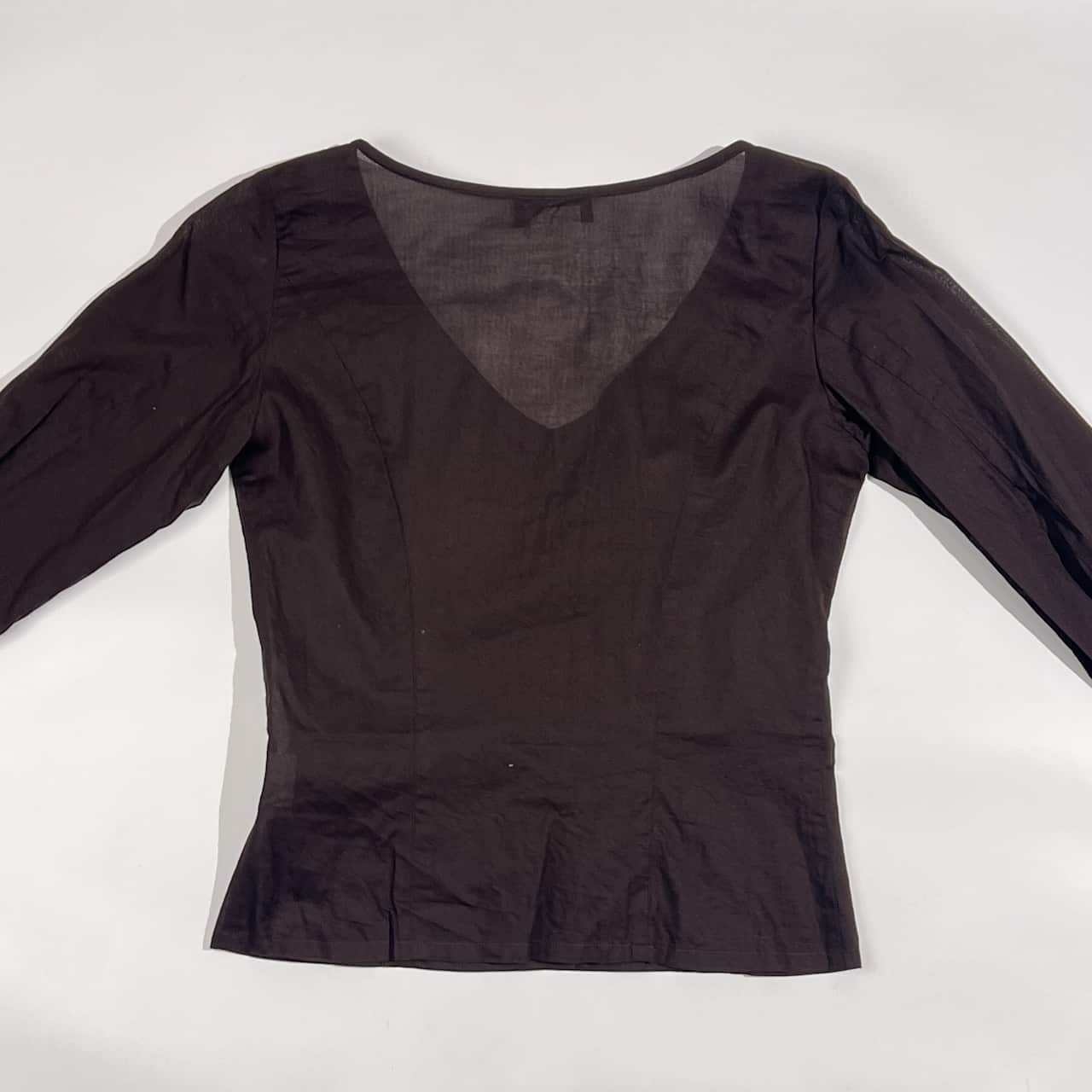 agnes b. アニエスベー フレアスリーブ シアー Vネック 長袖 ブラウス 36/ブラウン系 レディース