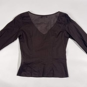 agnes b. アニエスベー フレアスリーブ シアー Vネック 長袖 ブラウス 36/ブラウン系 レディース