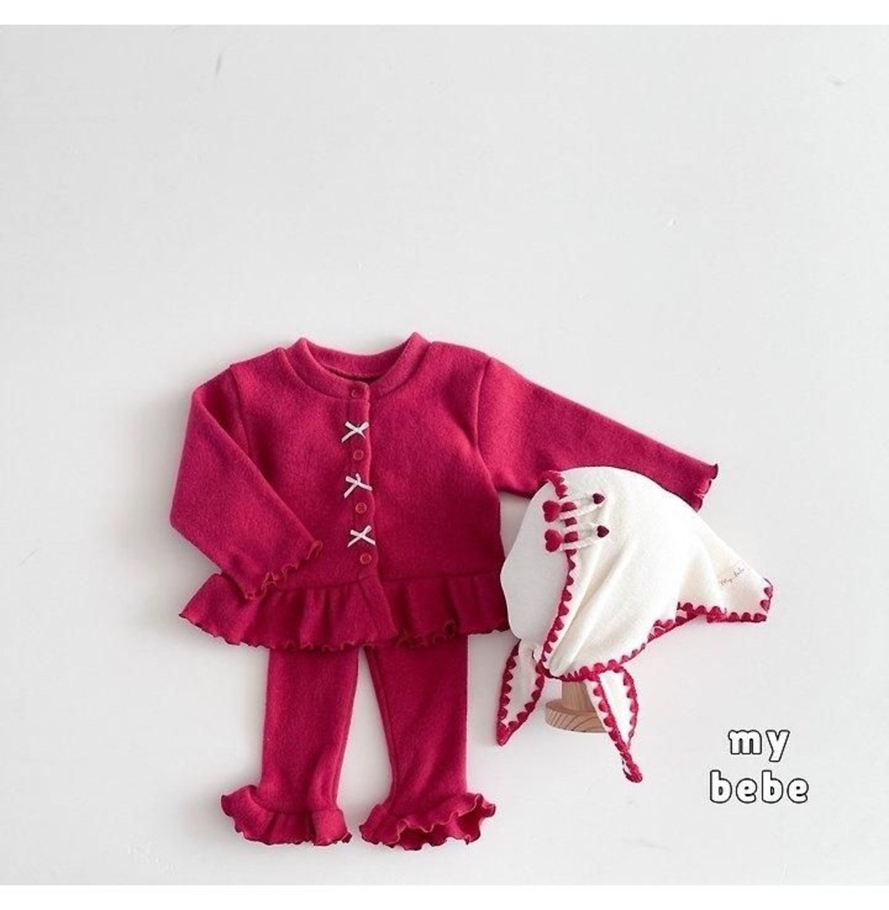 韓国子供服 / 26winter / my bebe / 冬のフリルリボンカーディガン / キッズ / 冬服 *XS~XL*