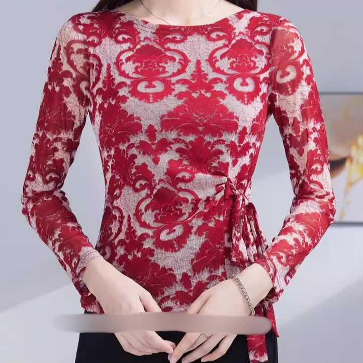 ウエストサイドリボン ロングスリーブ ラウンドネック カットソー ds1079