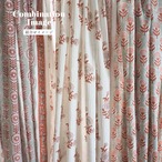 ブロックプリント生地【50cm単位】インド綿 片耳ボーダー付き ストライプ花柄 白×くすみブルーグレー×茶色 #17930-GY3