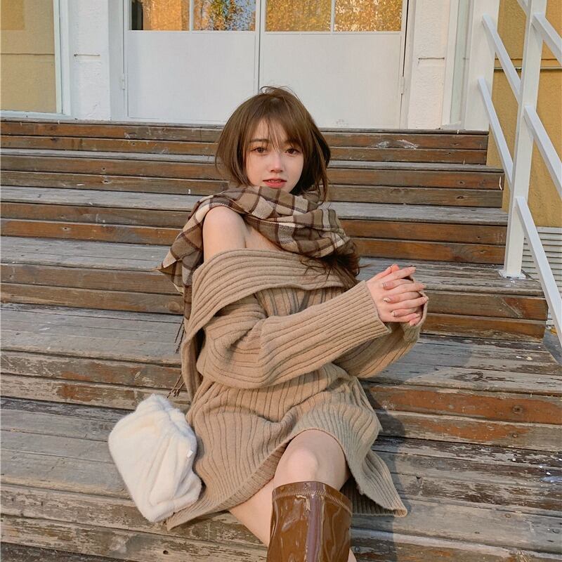 セーター ウィンターストラップレスルーズニットトップス 冬物 ブラックストロベリース76876844125