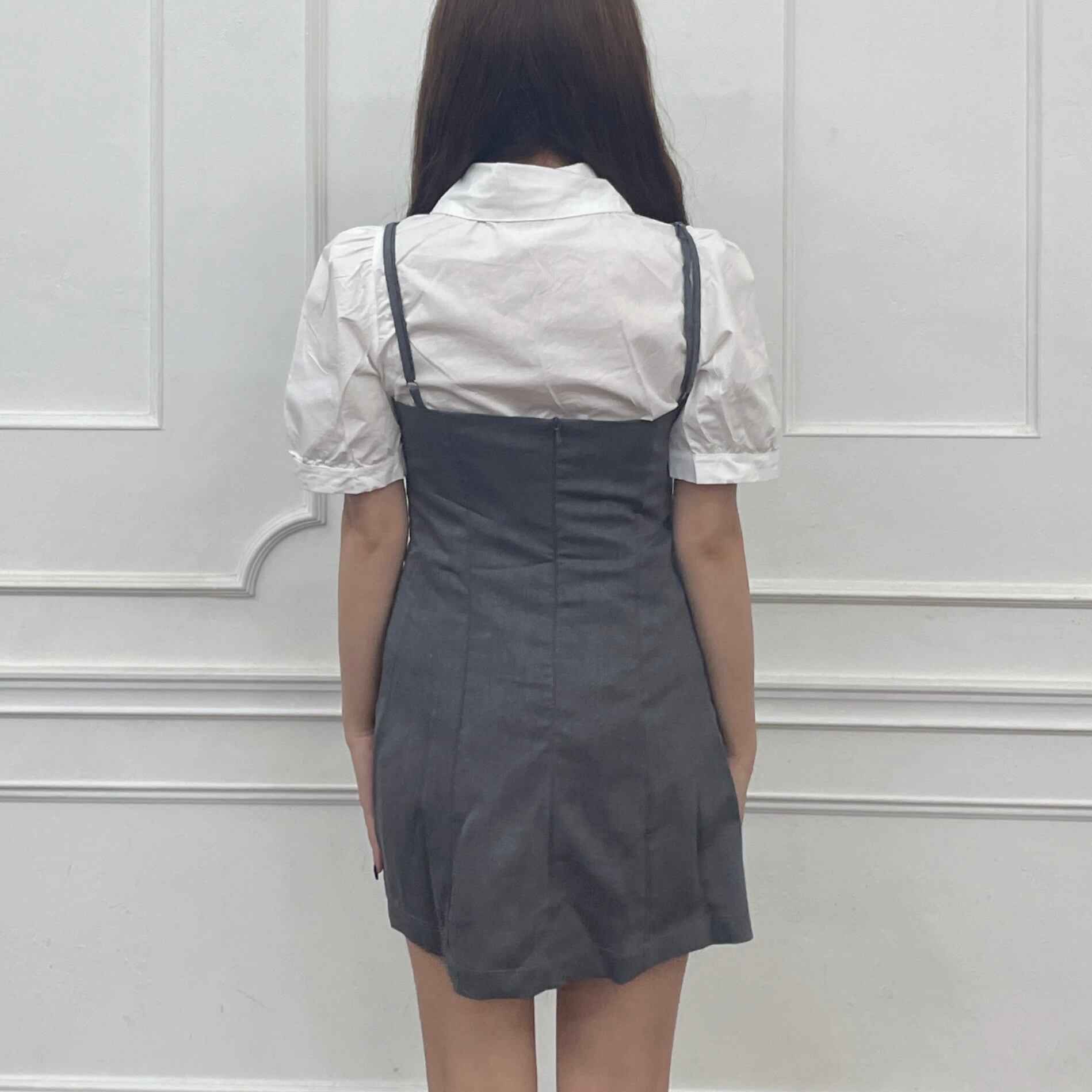 【LAST3】half sleeve shirt&asymmetry op set-GRAY