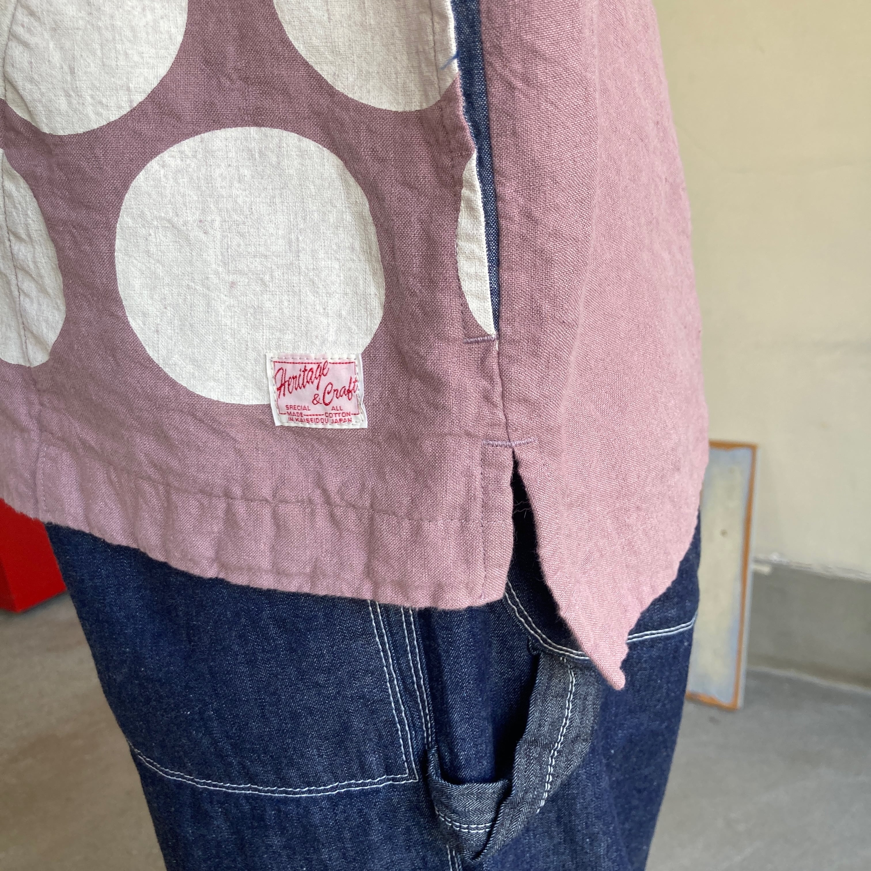 水玉半袖Tシャツ Girl'sベルギーリネン大きな水玉 61S18 サイズ F | 快晴堂