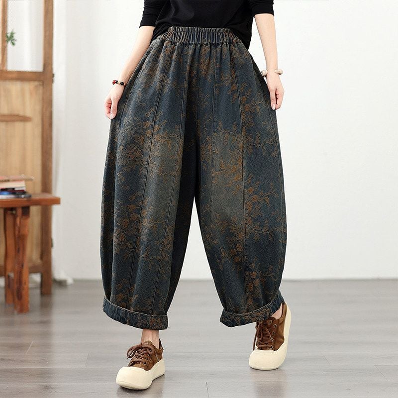 JACQUARD RELAXED ELASTIC WAIST HAREM PANTS M-18292