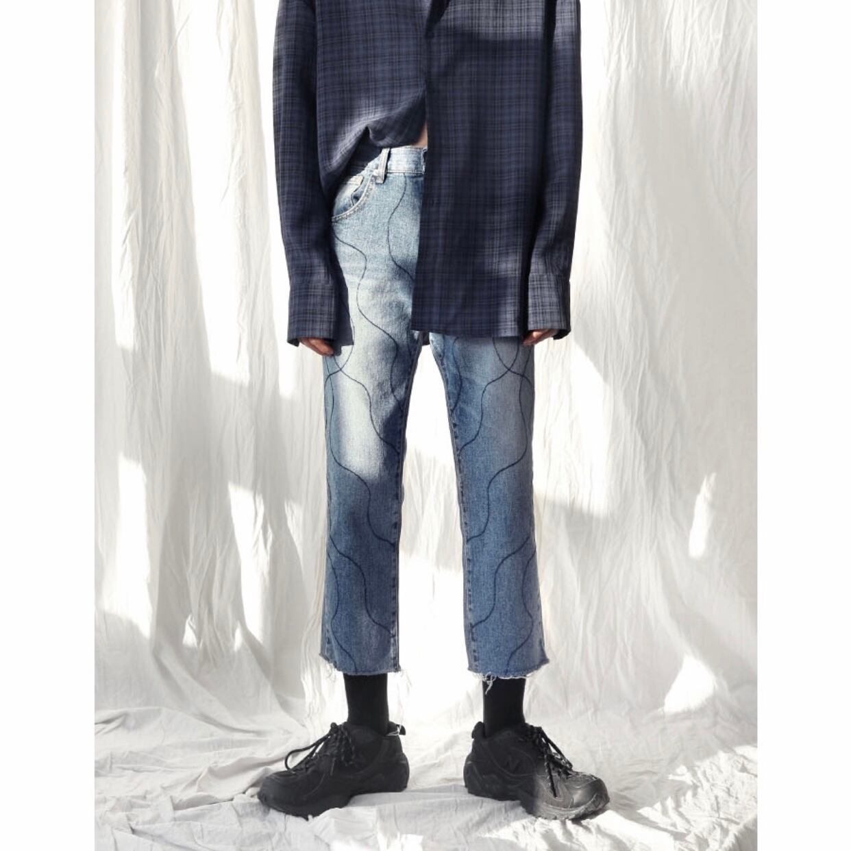 全1色 デニム パンツ ストレート カジュアル 柄 おしゃれ