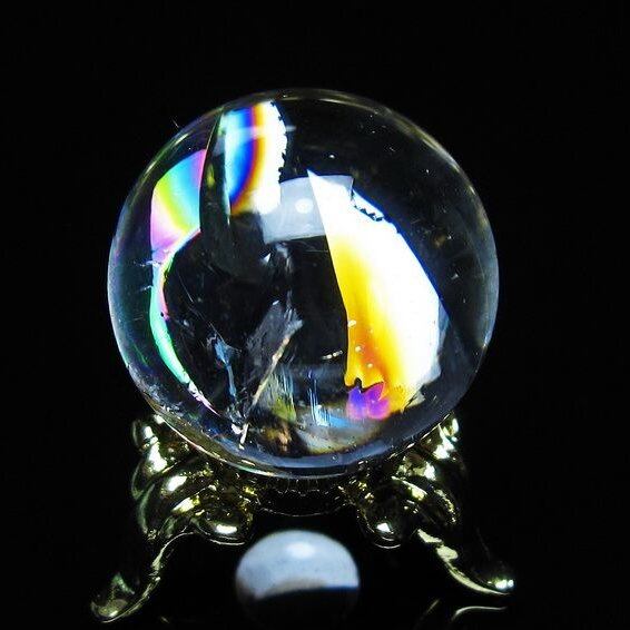 アイリスクォーツ 水晶 丸玉 虹入り 25mm スフィア 置物 水晶玉 一点物 141-7040