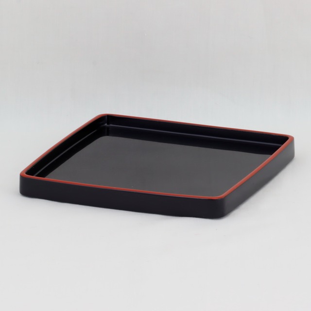 1557-1  輪島塗　銘々皿／角形／黒塗上縁朱無地／単品