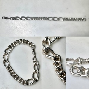 antique c1900 two kind of flat link silver chain bracelet