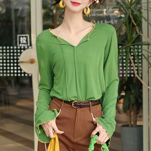 Vネック七分袖 フレアスリーブ カットソー 00223