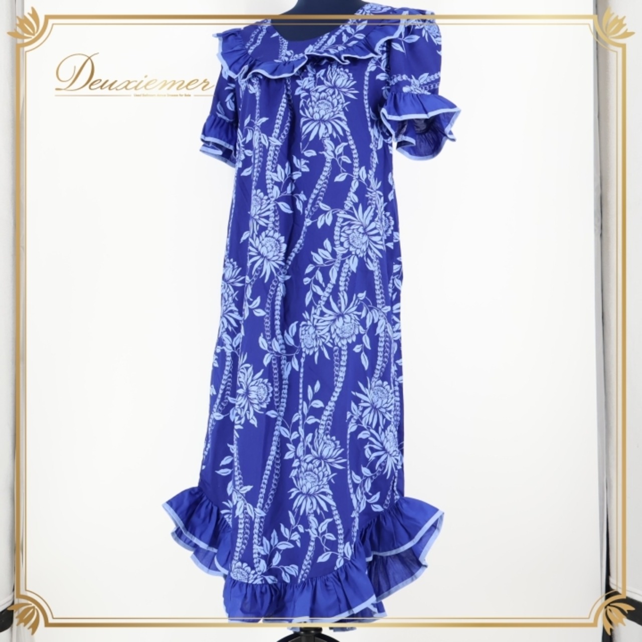 フラダンス 衣装 ワンピース ドレス ブルー系 キャロルベネット ハワイアンプリント アロハ フラワープリント 花柄 フリル かわいい おしゃれ 上品 鮮やか 華やか レッスン 練習 Carol Bennett 青 水色 フラ ダンス 鮮やかブルー フリルデザイン エレガント ドレススタイル かわいいワンピース カジュアル フラ ダンス用衣装 ハワイアンスタイル リゾートファッション 大人可愛い プリントドレス 軽やか素材 フラダンスレッスン 柔らかい着心地 オシャレなデザイン