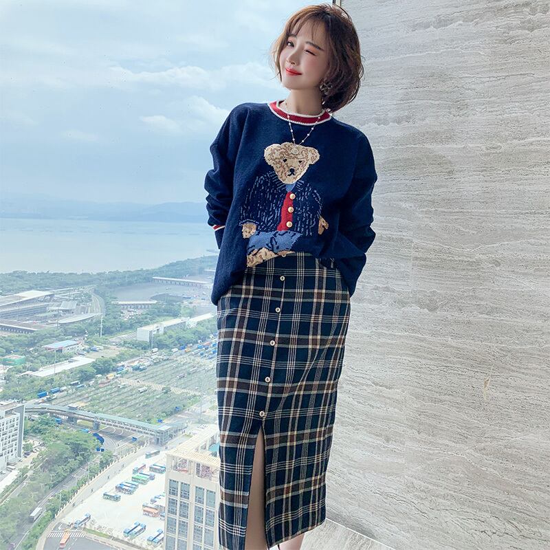 ジャカードカラーラウンドネックルーズセーター ウィンター 冬物 Oネック MIUCO60476620890