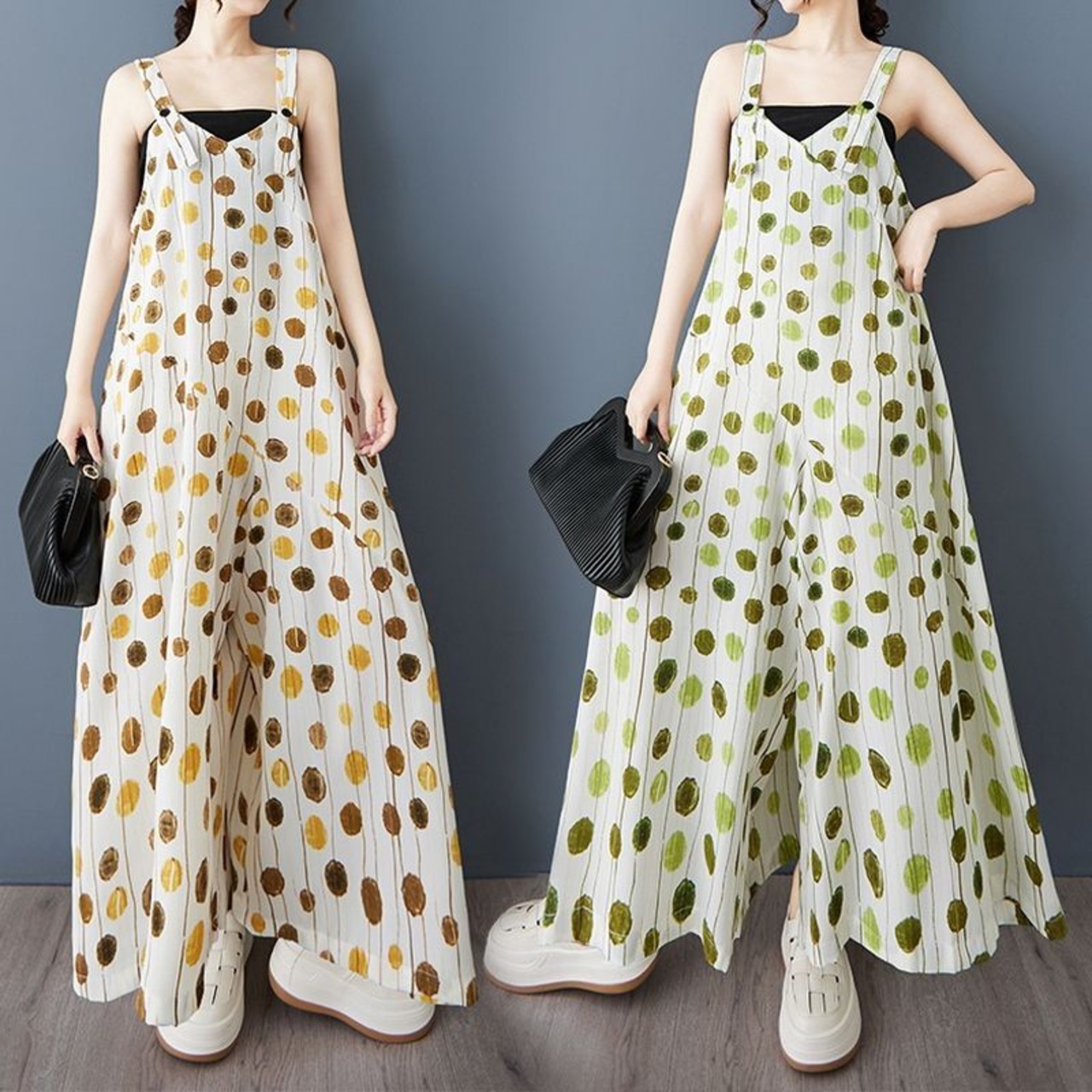 ドット柄 サロペット ワイドパンツ  30110