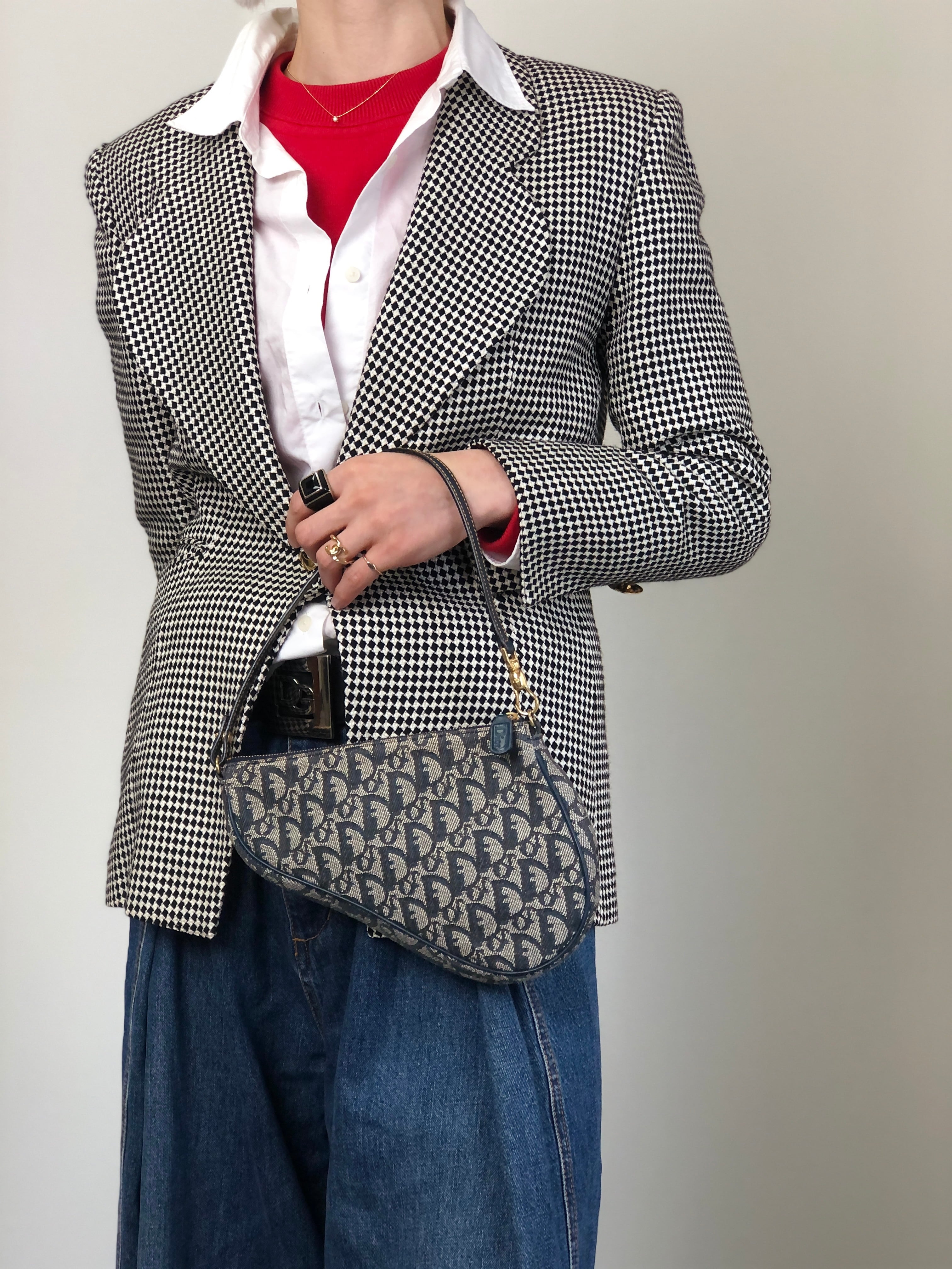Christian Dior クリスチャン ディオール トロッター ハンドバッグ ネイビー キャンバス サドルバッグ vintage ヴィンテージ オールド edngry