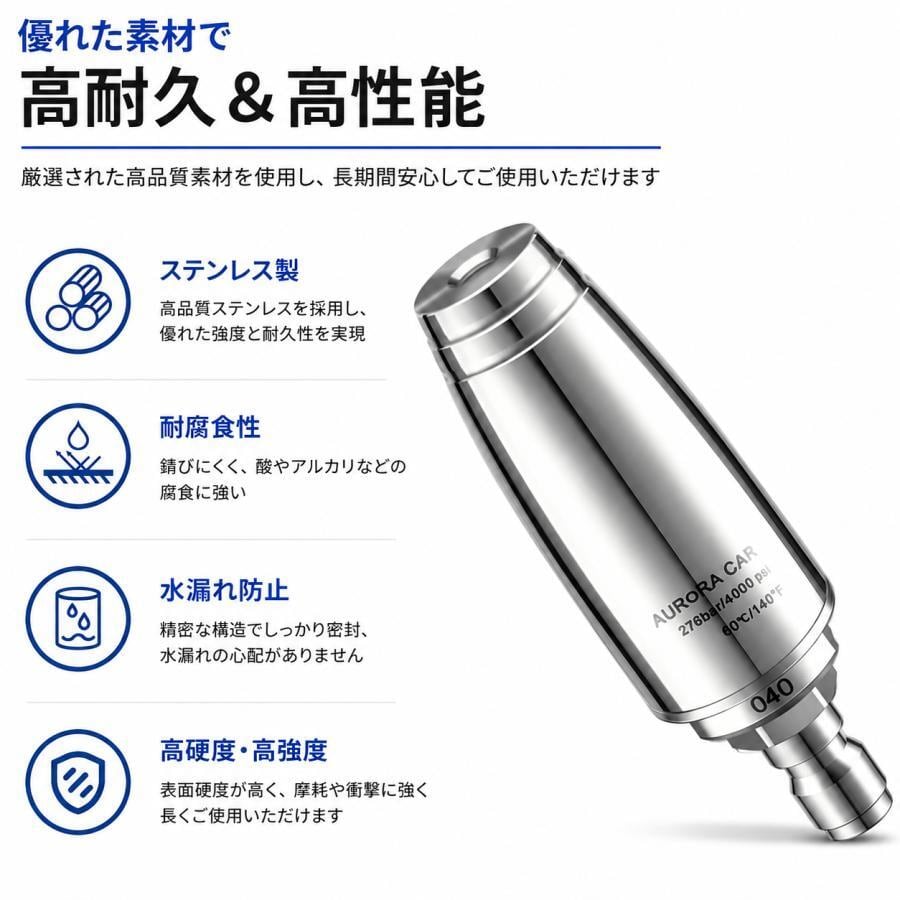 高圧洗浄機用 ターボノズル 4000PSI対応 360°回転ジェット 1/4クイック