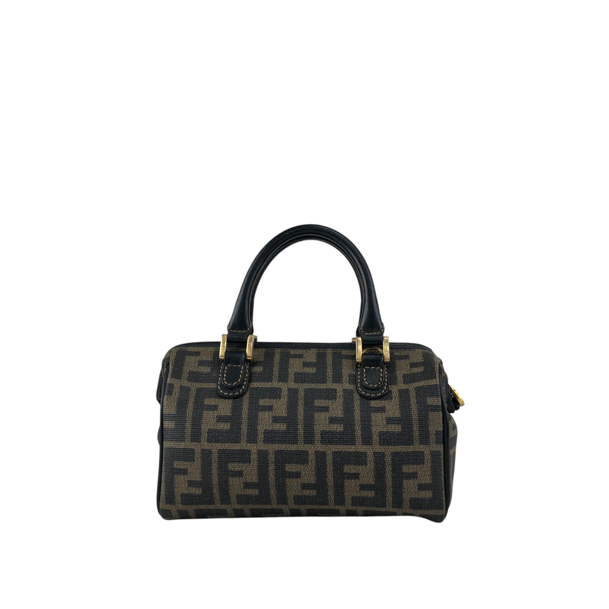 フェンディ ズッカ柄　ミニボストン　ショルダーバッグ ハンド　2way レザー FENDI フェンディ ズッカ ショルダーバッグ ブラック PVCレザー 2way