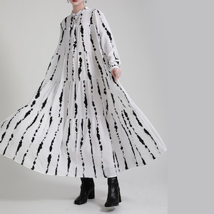 スタンドカラー ロングスリーブ マキシワンピース A0026