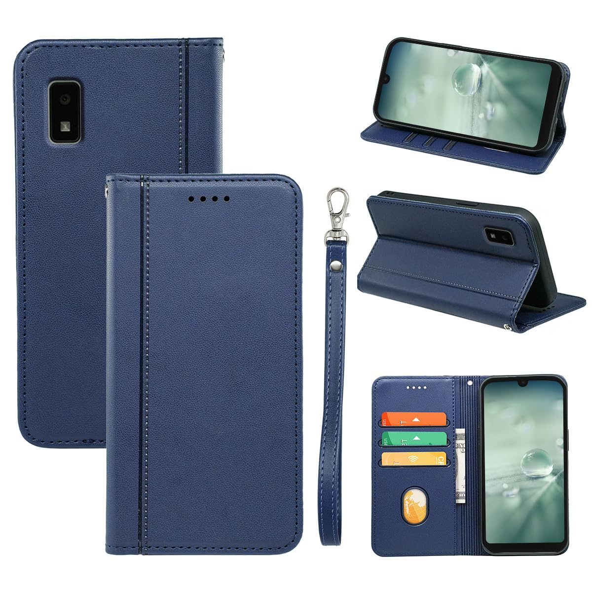 に適用する AQUOS wish/AQUOS wish2 用の ケース 手帳型 に適用する AQUOS wish 手帳型ケース カバー puレザー 耐摩擦 耐衝撃 全面保護 マグネット式 スタンド機能 カード収納 手触りが良い スマホケース スマホカバー(AQUOS wish/AQUOS wish2 SHG06 SH-M20 A104SH 用の カバー 手帳型) (ダークブルー)