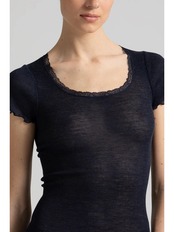 Boglietti ウールシルク半袖 レースあり ブラック、オフホワイトの2色展開