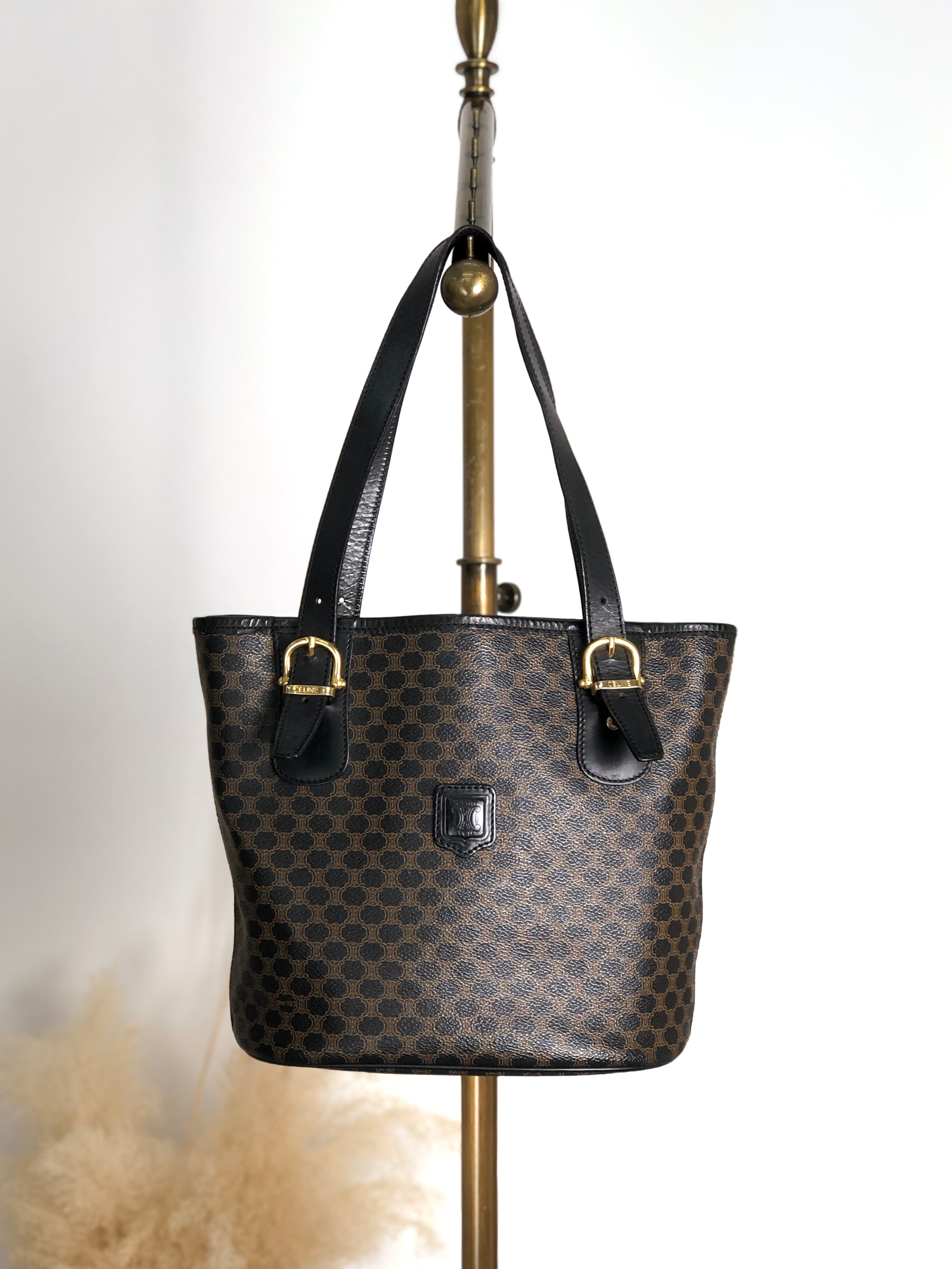 CELINE セリーヌ マカダム ショルダーバッグ ブラウン PVC レザー