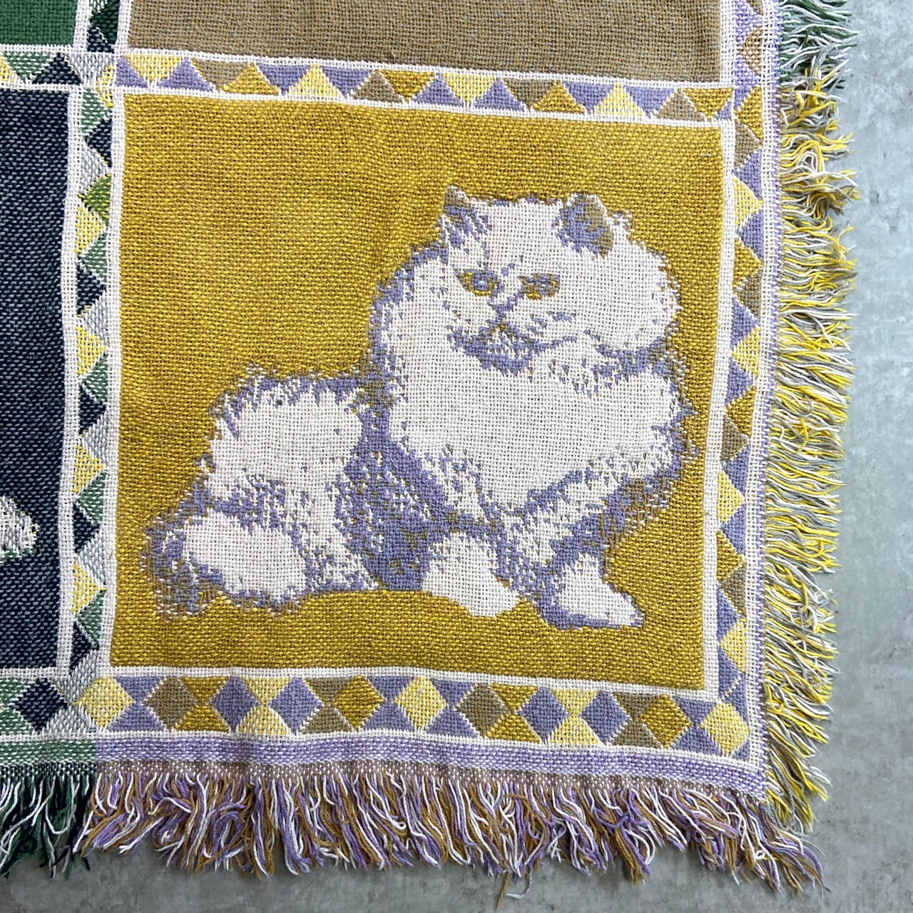 フランス ヴィンテージ 6匹の猫のタペストリー ラグ 90年代頃 ヴィンテージ 猫柄 ジャガード織 ラグ スローケット 123×156
