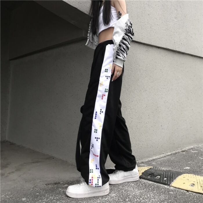 スプリングスタイルルーズパンツ レディースカジュアルサイドストライププリント 春物 ケッペル14719646021