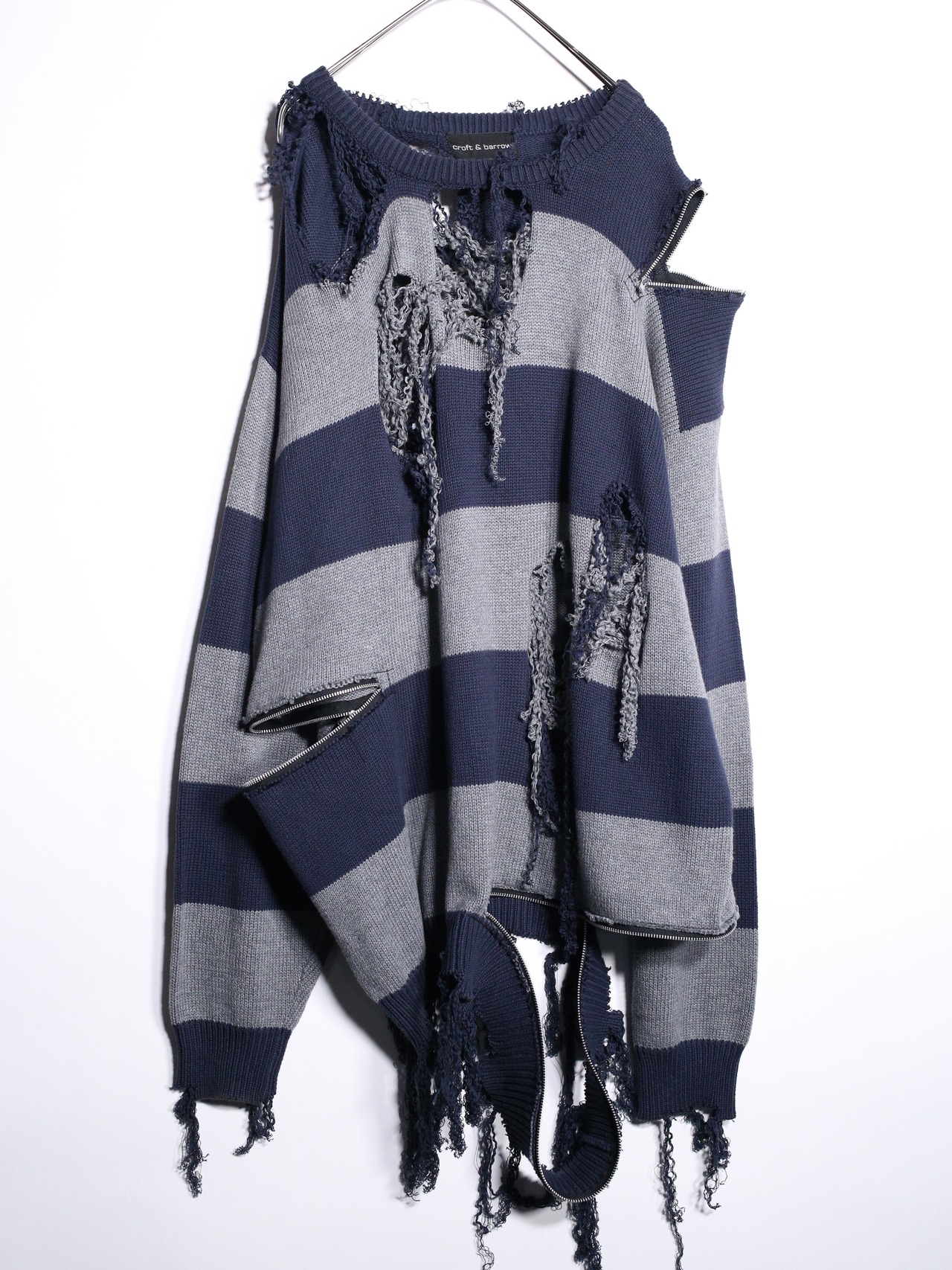 REMAKE / clash bolo × zip XXL over silhouette border knit - 11