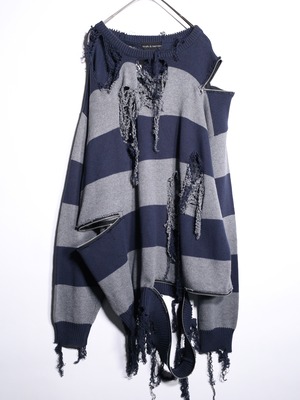 REMAKE / clash bolo × zip XXL over silhouette border knit