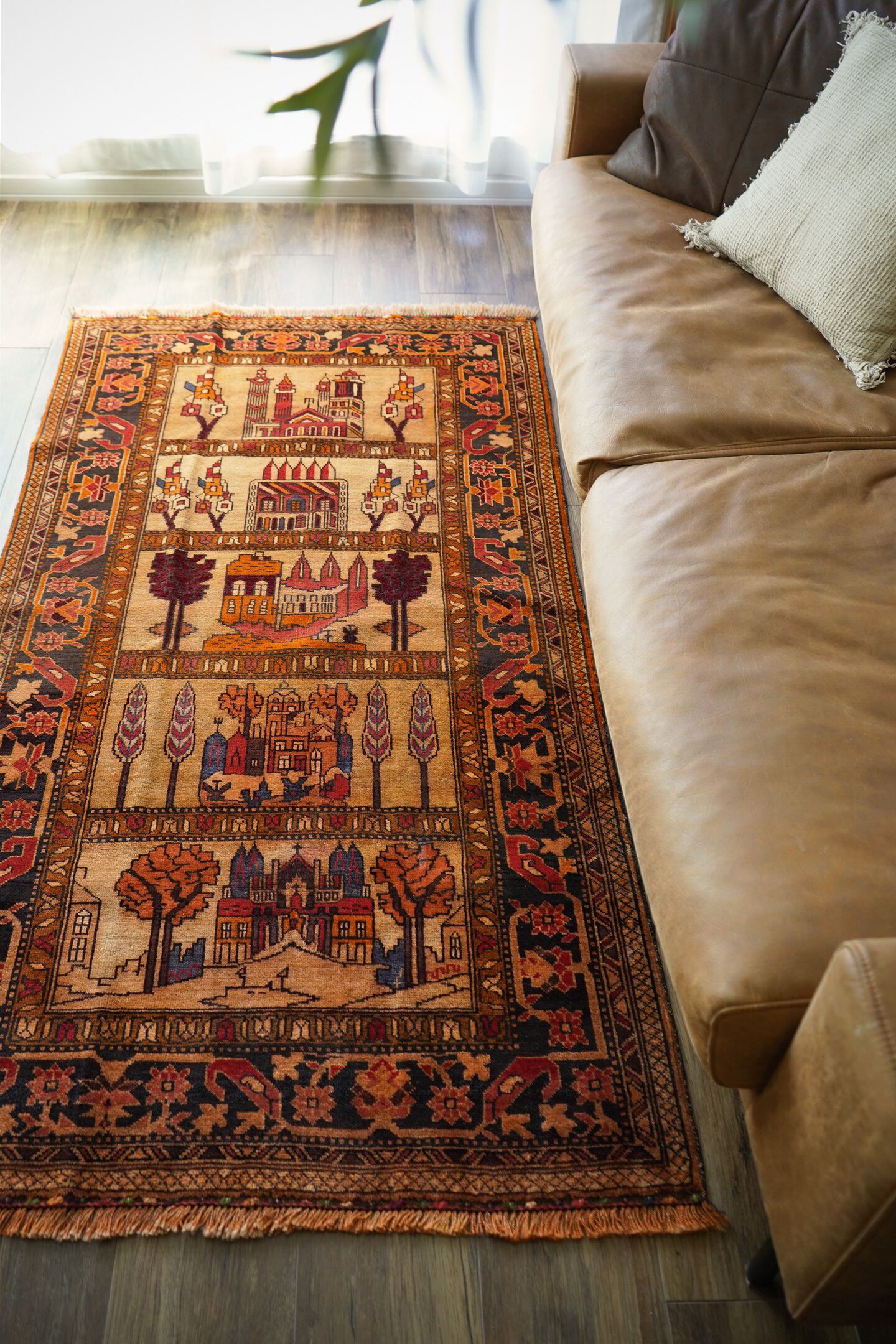 ラグ・カーペット Baluch rug 856】Vintage Afghan Baluch pictorial rug 1980's | ヴィンテージラグ