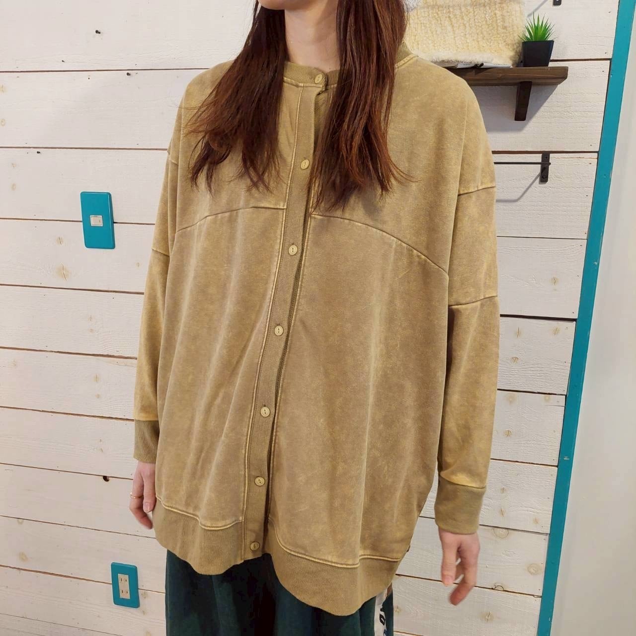 『People's』2412 裏毛ケミカル加工　切替ドルマンカーディガン　フリーサイズ　ロング丈