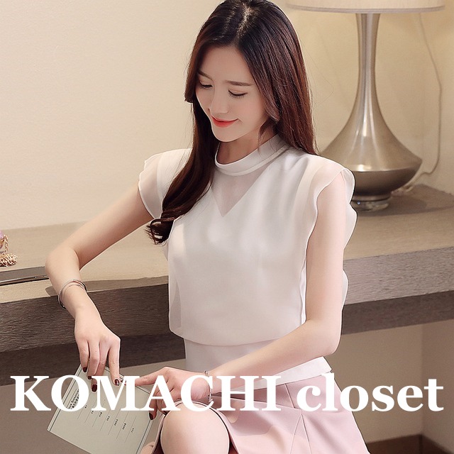 【送料無料】 ノースリーブシアーブラウス スカート オルチャン バックリボン スタンドカラー シアー シースルー レディース 韓国  ホワイト ブラック 白 黒 ブラウス ノースリーブ シフォン 透け感 かわいい 大人可愛い きれいめ シンプル カジュアル 大人 上品 おしゃれ 大人女子 こなれ キュート ルーズ 個性的 クール モード系 セクシー エレガント  抜け感 デート  女子会 お泊まり 休日 パーティー イベント リゾート 旅行  レストラン ショッピング  コーデ