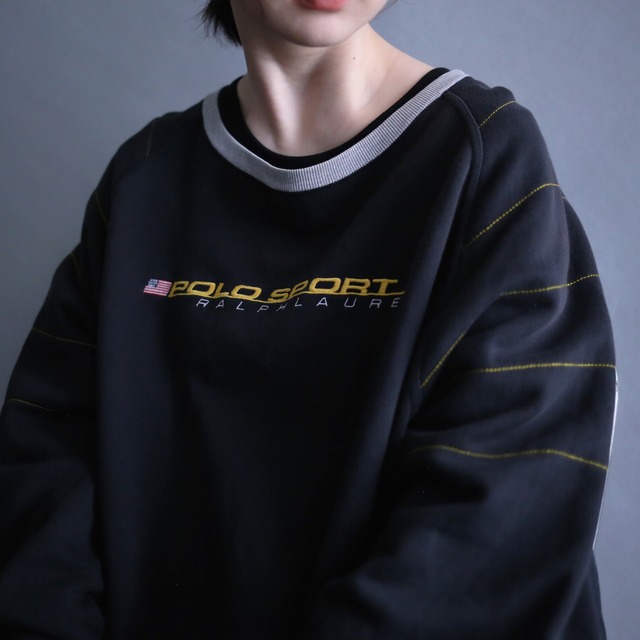 "POLO SPORT" rib switching and yellow stitch work over box silhouette sweat