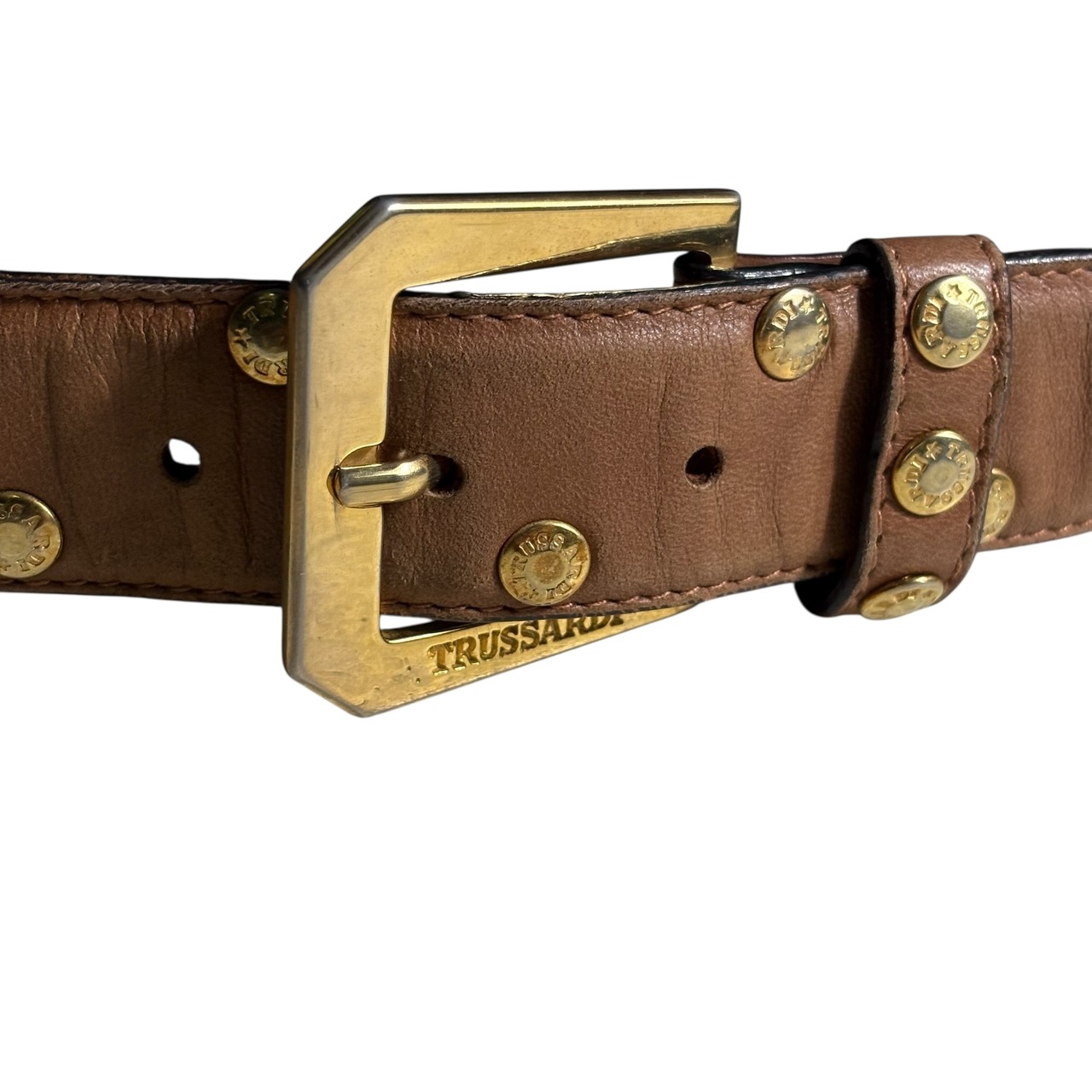 TRUSSARDI gold studs leather belt