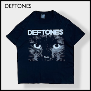 【DEFTONES】デフトーンズ Sphynx オフィシャル 公式 バンドTシャツ ロックt バンt オルタナ メタル ロゴ アニマルプリント 黒猫 L 半袖 黒 US古着