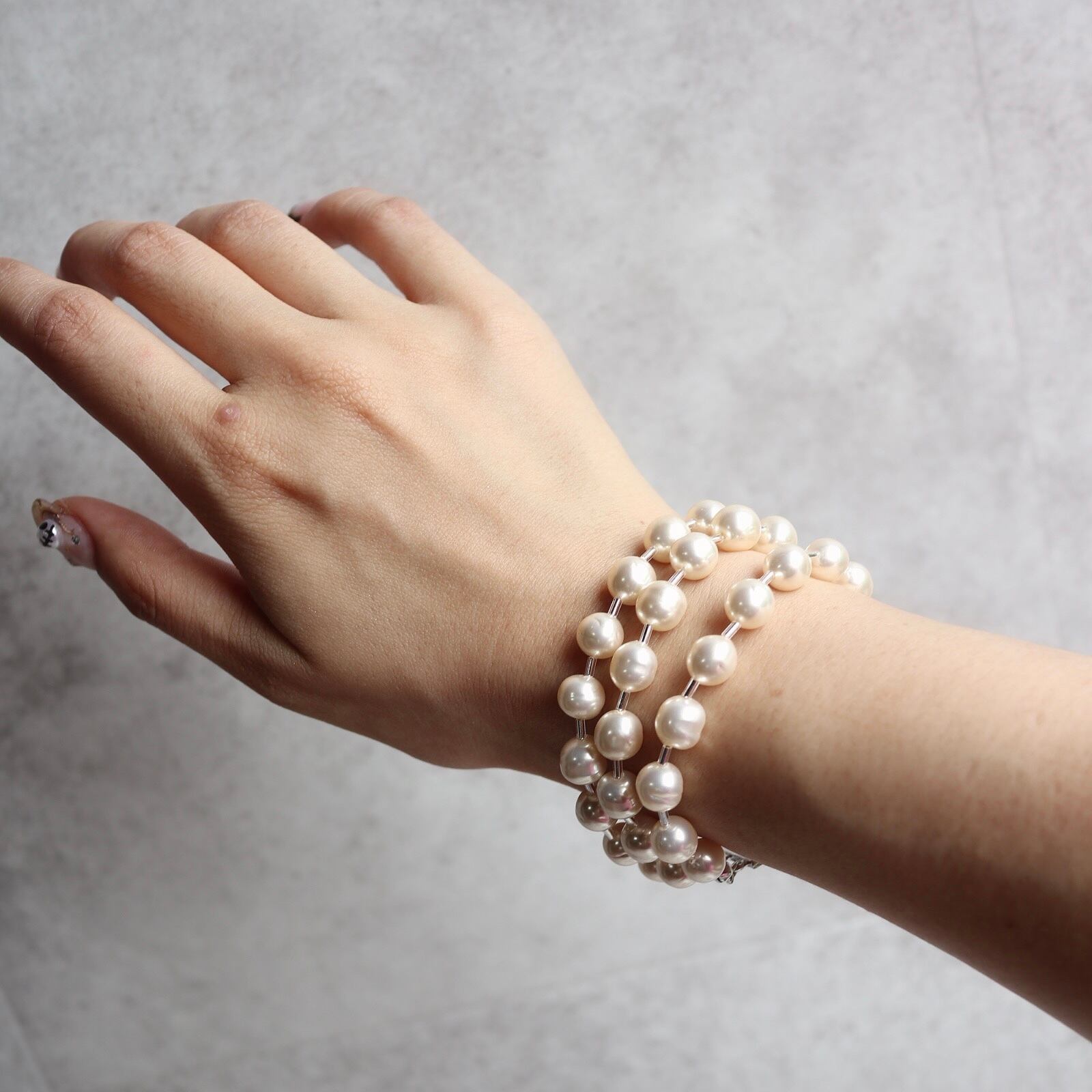 【3連ガラスバロックパールブレスレット】