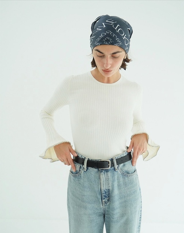CLANE EMBELLISHED FRILL SLEEVE KNIT TOPS 3色展開